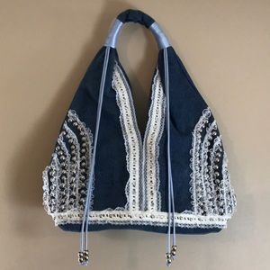 Bedazzled Denim Shoulder Hippie Boho Bag